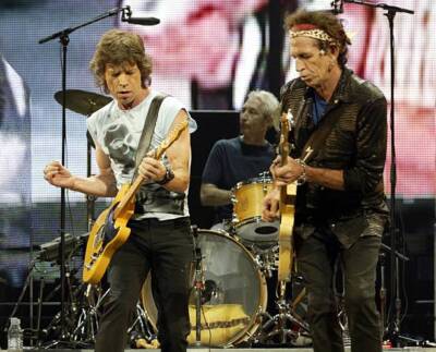 Rolling Stones members Mick Jagger Keith Richards on stage at open- Old Photo