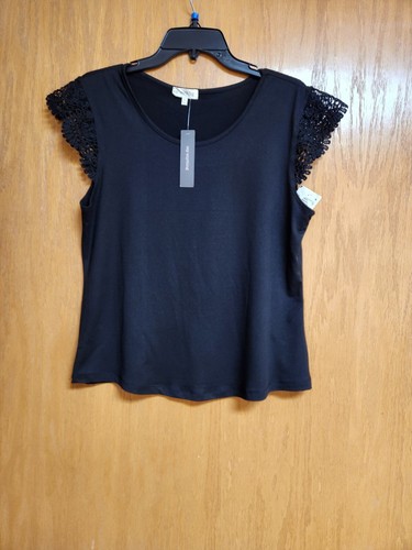 Black Sleeveless Top. Crochet Trim. NWT. XL. Juniors. Cute. - 第 1/6 張圖片