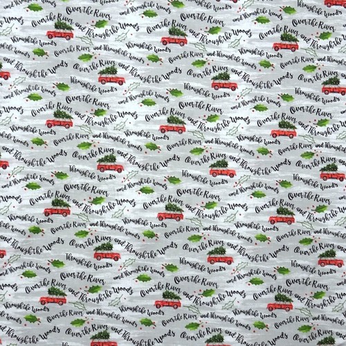 Christmas Fabric Editions Over River Through Woods Red Car Gray Christmas Fabric Editions Over River Through Woods Red Car Gray