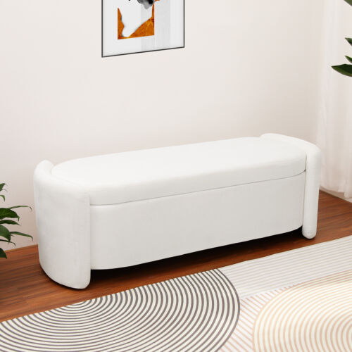 Storage Velvet Ottoman Bench Upholstered Fabric Storage Bench End of Bed Stool - Picture 4 of 20