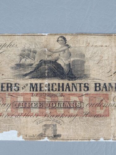 $3 1800 The Farmers and Merchants Bank Memphis Tennessee George Washington - Imagen 3 de 5