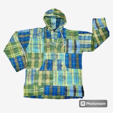 L Green Baja Hippy Boho Hoodie Patchwork Jacket Top Festival Travel Ying Yang