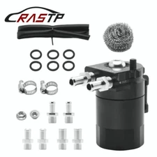 Black Oil Catch Can Tank Baffled Reservoir with Drain Valve Breather Filter