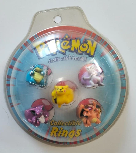 Figurines bagues de collection Pokémon vintage Pikachu Mewtu Glurak 1999 Nintendo