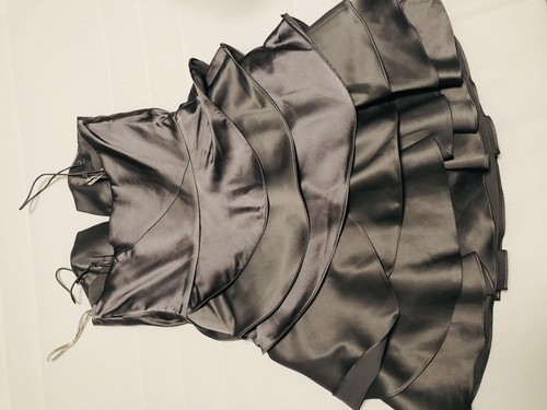 KAREN MILLEN Grey Silk Cocktail Dress 12 Bustier Strap Mini Short Tutu Puffball - Picture 4 of 7
