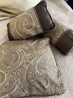 RAYMOND WAITES Varied Throw Pillows Rich Brown W/Tan, Blue Yellow  Paisley