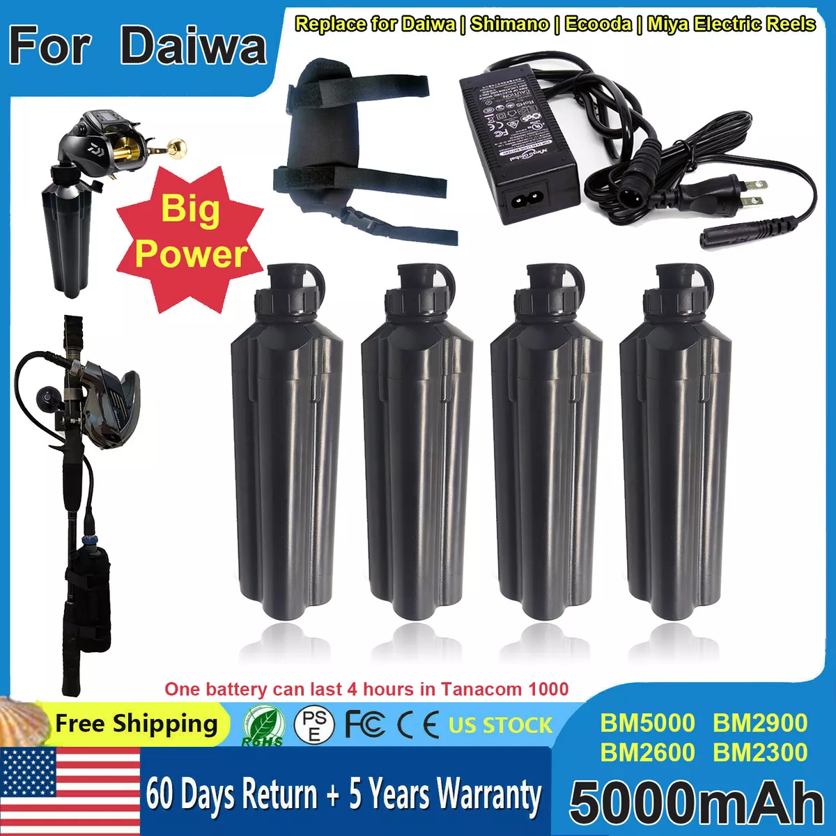 Daiwa Tanacom 1000 750 Electric Fishing Reel Battery 5.0Ah BM5000 BM2900 BM2600