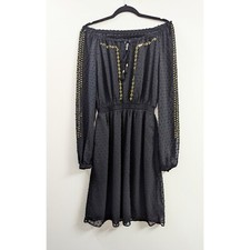 Altuzarra For Target Black Textured Chiffon Dress With Gold Sequins Women's Sz 4