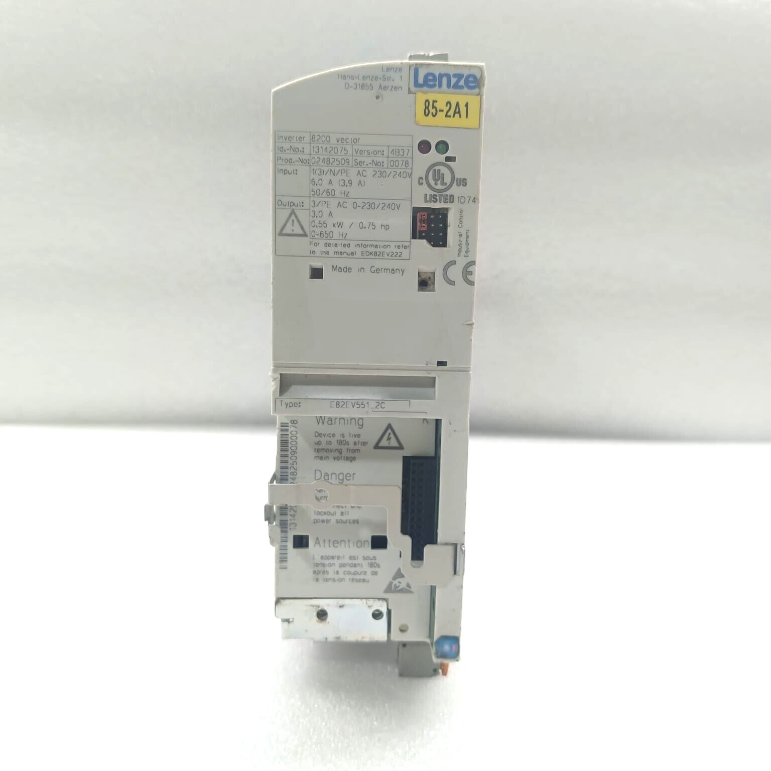 Lenze E82EV551_2C Inverter Drive, 8200 Vector 0.75 HP 0.55kW FAST SHIP DHL