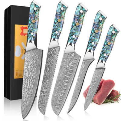5 Stück Damast Scharfe Küchenmesser Set mit Geschenkbox aus 67 Lagen Damaststahl