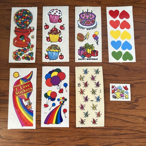 Vtg 80s BJ Sticker Lot Prism Foil Gumball Rainbow Cupcakes Bear Hearts Bugs