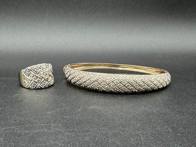 Ross-Simons 925 Sterling Silber 18K vergoldet Diamantschliff Armreif & Ring Set