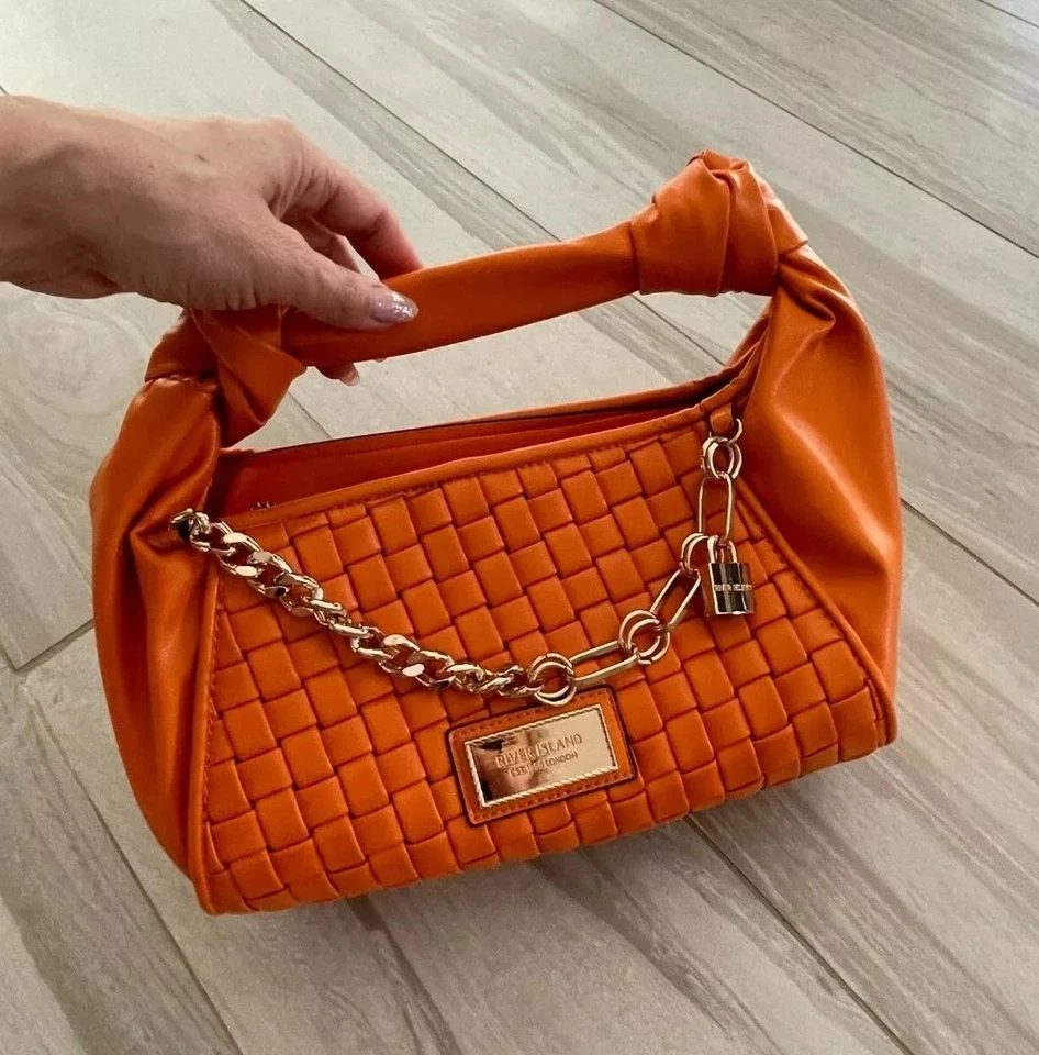 RIVER ISLAND orange scrunch bag Hand bag Shoulder Bag faux leather - Image 4 of 4