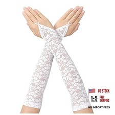 Floral Lace Long Fingerless Elbow Length Gloves for Women - Wedding  White