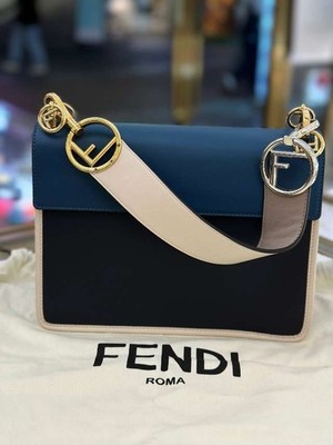 FENDI Kan I F 2 Way Shoulder Bag Calfskin Leather Navy Blue | eBay