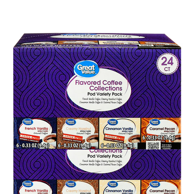 #ad Great Value Flavored Medium Roast Ground Coffee Pods Variety Pack 7.9 oz 24 Co $6.30