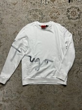 Hugo Boss Sweatshirt White Pullover Spellout Logo Embroidered Mens Small GREAT