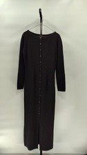 Quince Women 100% Yak Wool Ribbed Cardigan Sweater Dress Black Basic Sleeved M
