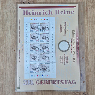 Numisblatt Heinrich Heine 200. Geburtstag 1797–1856 Bundesrepublik gestempelt