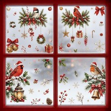 4 Sheets Christmas Cardinal Window Clings, Red Birds Stickers A12
