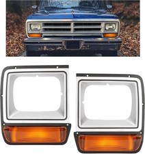 HECASA Headlight Bezel w/Turn Signal Light Compatible with 1986-1990 Dodge D100