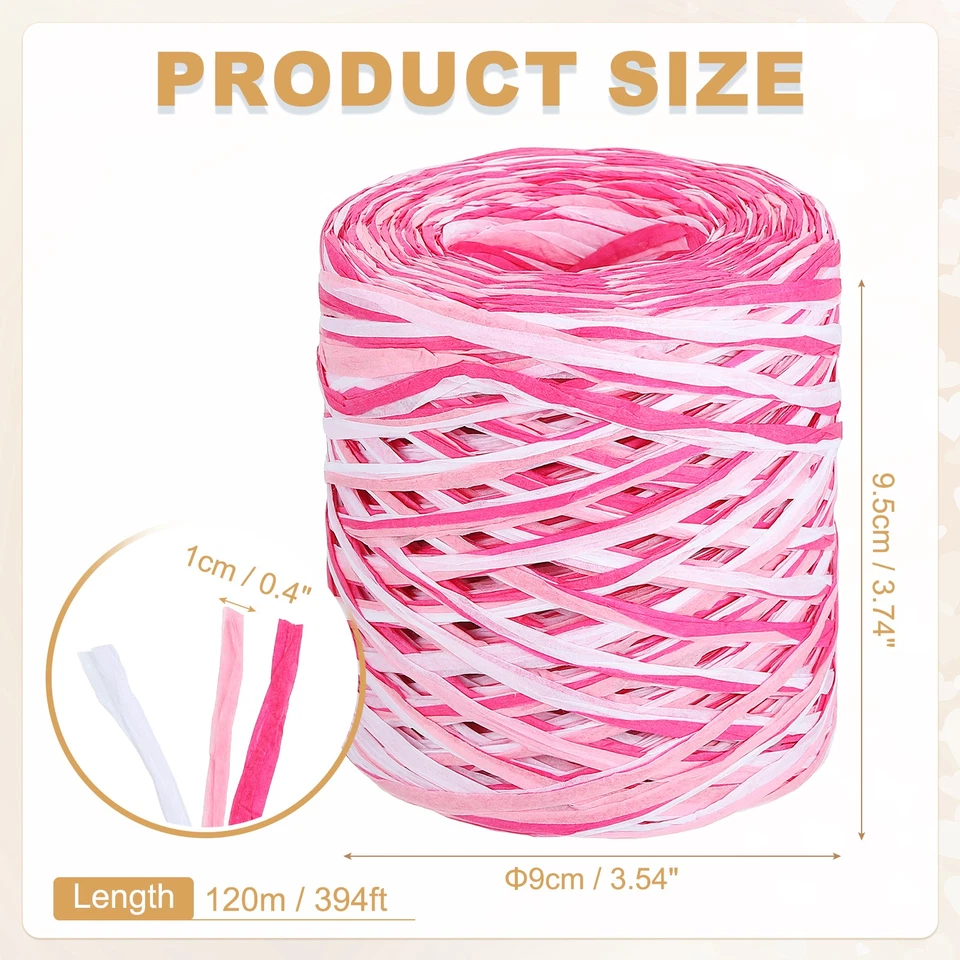 Fita de ráfia, fita de papel 120m/394 pés (rosa/branco/vermelho rosa) - Imagem 2 de 4