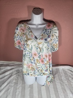 WEST K Womens Dallas Floral Side-Tie Short Dolman Sleeve Faux Wrap Top M NWT