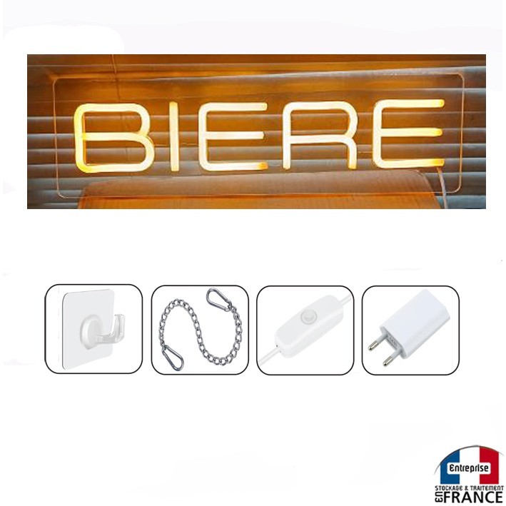 Enseigne lumineuse néon LED Bière panneau transparent à suspendre pour bar