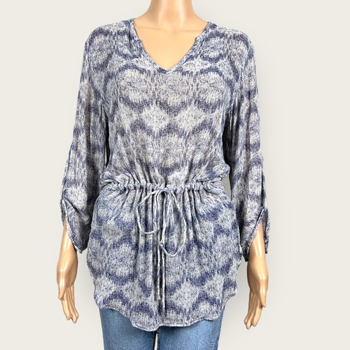 Anthropologie Dolan Left Coast Quintana MEDIUM Blue Gauzy Drawstring Tunic Shirt