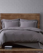 Brooklyn Loom Cotton Percale Duvet Cover Set 3 Pcs KING Grey, 100 Cotton