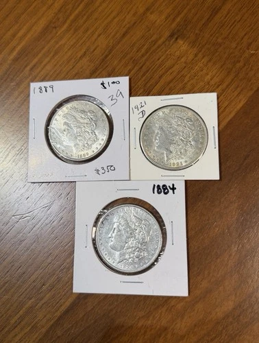 Morgan Silver Dollar Lot (3) AU/BU 1889 1884 1921-D High Grade UNC Luster 90%