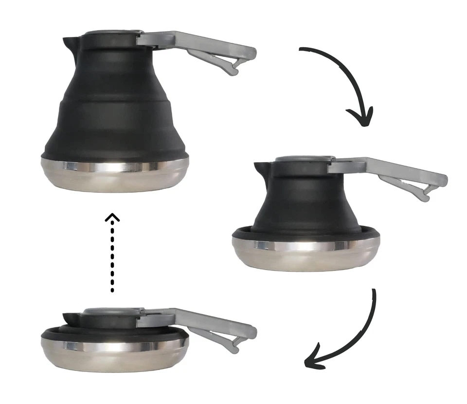 Hervidor de agua de silicona plegable negro 50,72 oz - cafetera de camping, hervidor de agua de viaje... Foto 3 de 4