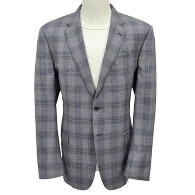 Emporio Armani G Line Super 130's Wool Sport Coat Blazer Gray Plaid 44R EU 54