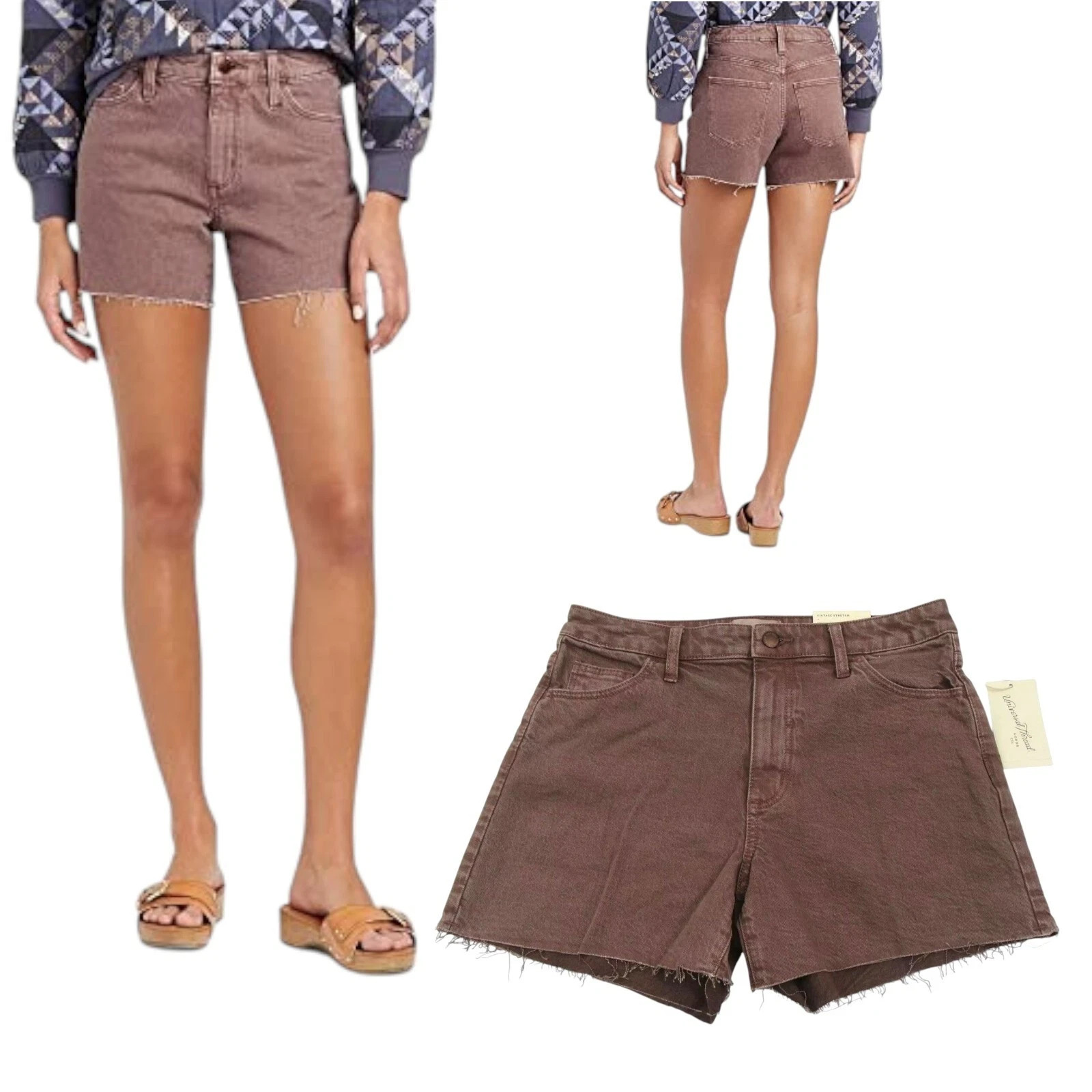 Universal Thread Womens Vintage Stretch High-Rise Cut-Off Midi Jean Shorts