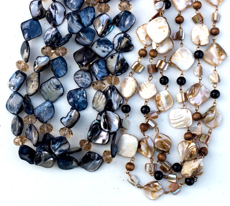 Multistrand Gray & Natural Color Shell Necklaces - lot of 2 - Image 2 of 2