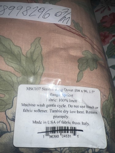 Matouk Schumacher King Duvet Simone Linen Apricot Floral New - Picture 3 of 3