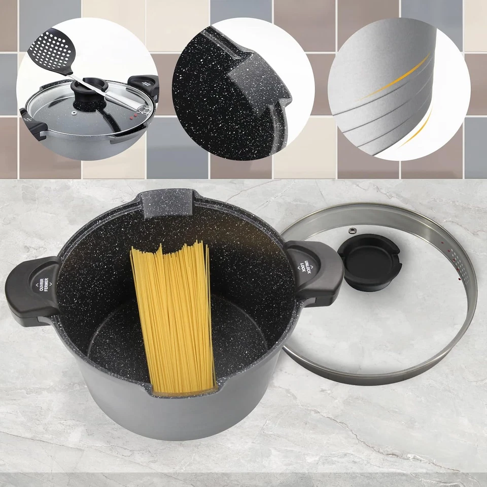 Pentola Scolapasta a Induzione Antiaderente per Pasta Con Coperchio, Alluminio, - Immagine 3 di 4