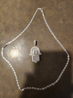 3 kt Rundschliff Moissanit 2'' Hamasa Hand Charm Anhänger Sterlingsilber mit 20'' 