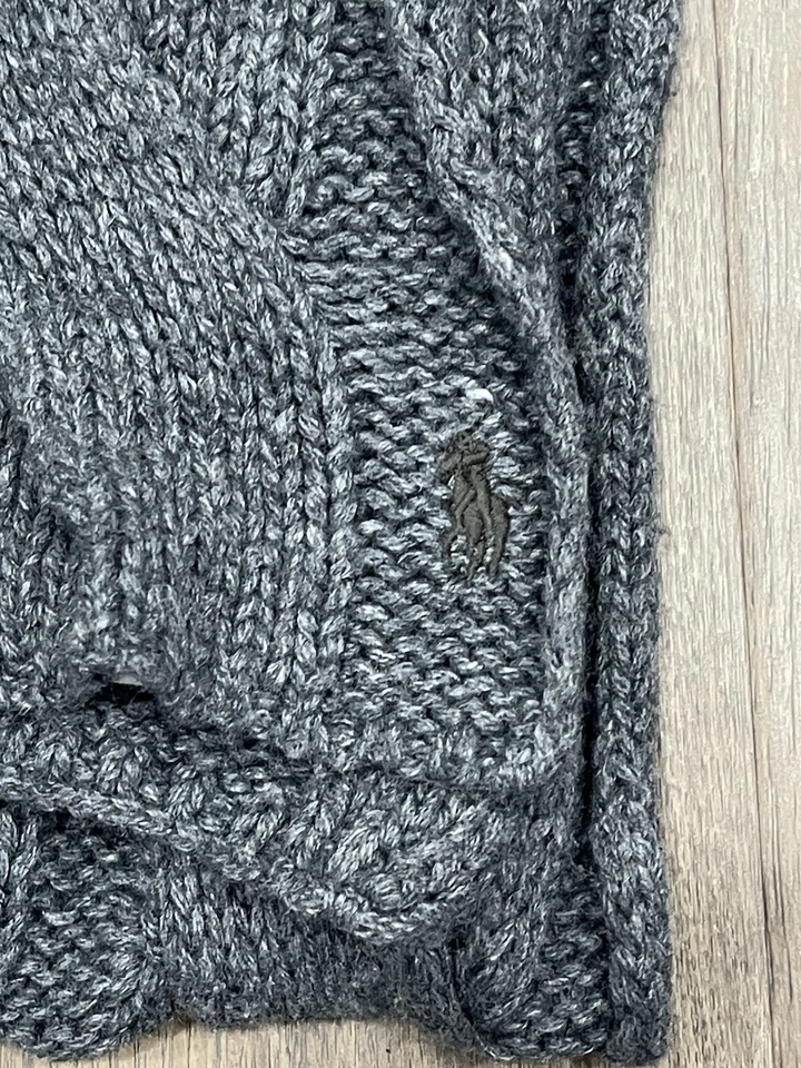 Polo Ralph Lauren Bufanda Corderos Mezcla de Lana Gris Tejido con Cable Unisex ~80” x ~15” Foto 2 de 4