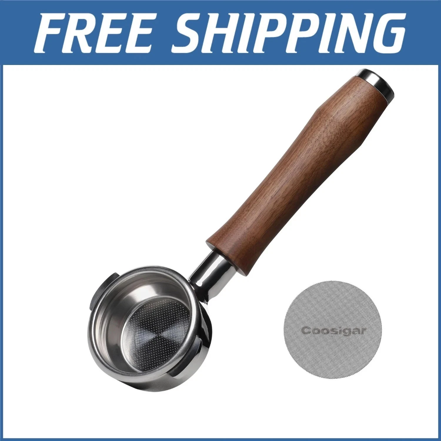 58mm Bottomless Portafilter for E61 Machines with Walnut Handle - Elegant Design