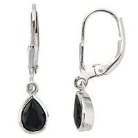 "Jobo\"Boutons Tropfen 925 Sterling Silber 2 Zirkonia Schwarz Ohrringe OhrhäNger"