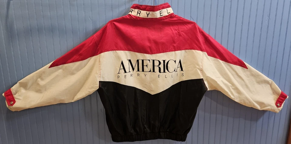 Vintage Perry Ellis AMERICA Windbreaker Jacket, Men's 2XL, in Red, White & Black - Image 2 of 4