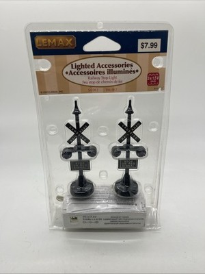 Lemax Railroad Crossings Lighted Accessory Black & White 2003 Set of 2