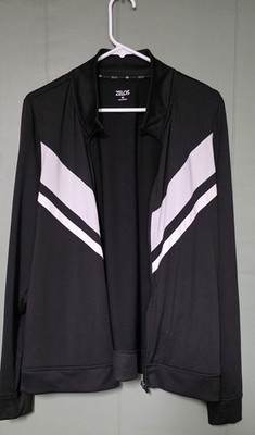 ZELOS~ Black w/ White Stripe Mock Neck Athletic Zipper Jacket~ XL EUC
