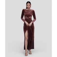 Avec Les Filles Women Chocolate Velvet Asymmetric Draped Maxi Dress Size M