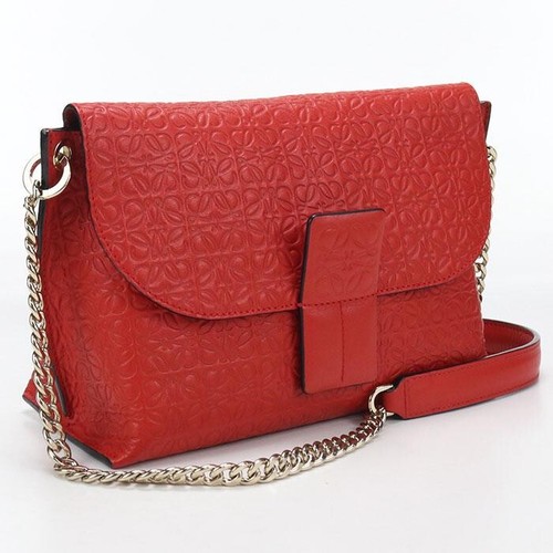 LOEWE Red Anagram Leather Chain Crossbody Shoulder Bag Gold Authentiic
