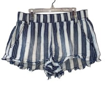 Rewash Striped Frayed Hem Cotton Shorts Blue White Size Small
