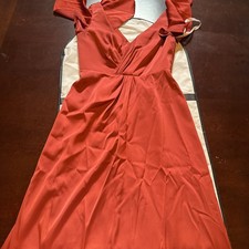 Azazie Maxi Dress Rust Flutter Sleeve Gown Bridesmaid Size S