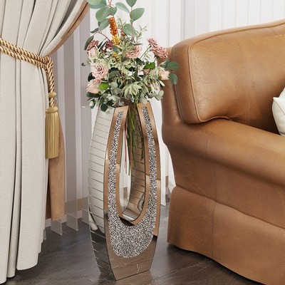 U-shaped Floor vase shattered diamond mirror surface vase silver tall vase