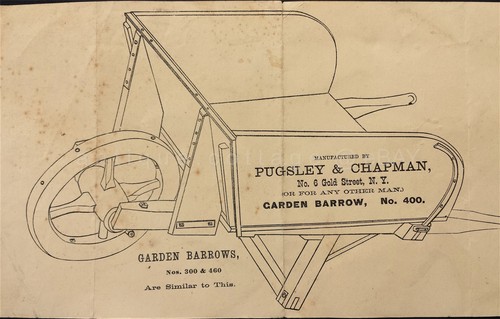 1872 antique PUGSLEY CHAPMAN GARDEN BARROW PRICES farm tool BROADSIDE